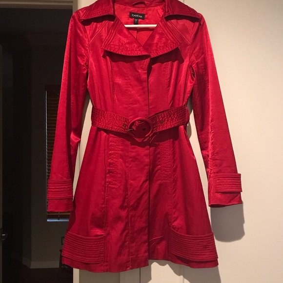 bebe Jackets & Blazers - Bebe Bright Red Trench Coat with Sheen
